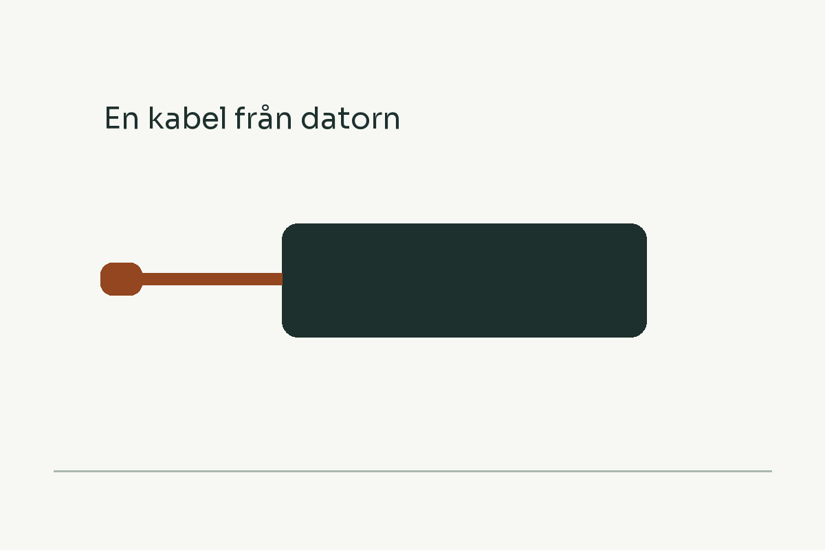 Illustration av en kabel från en laptop till en låg docka på skrivbordet