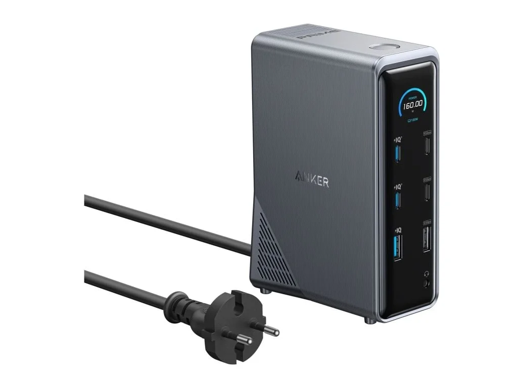 Anker Prime Charging Docking Station 14-i-1 i grått med statusskärm