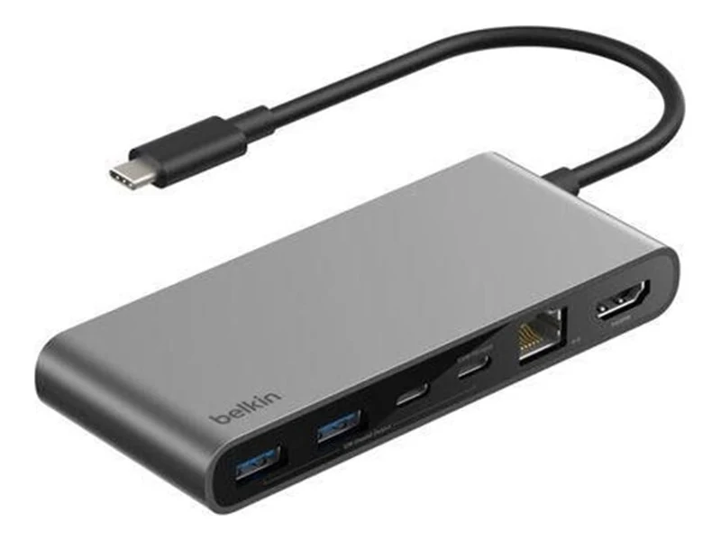 Belkin Connect 8-in-1 USB-C Hub i silver med fast kabel
