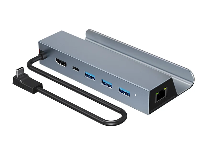 NÖRDIC Steam Deck-docka 6-i-1 med inbyggt stativ, HDMI och tre USB-A